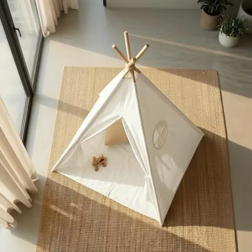 FRIEDO Tipi Kinderzelt mit Bodenmatte und Holzstangen