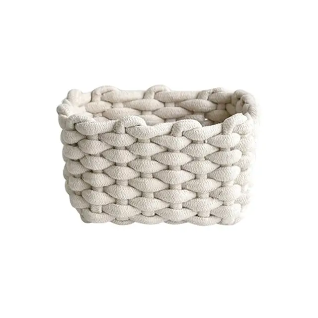 Icegrey Aufbewahrungskorb Baumwolle Strickkorb Dekorative NatüRliche Rechteck Wasserdichter Aufbewahrungsboxen Organisatoren für Babyzimmer, Schlafzimmer, Wohnzimmer Weiß Small