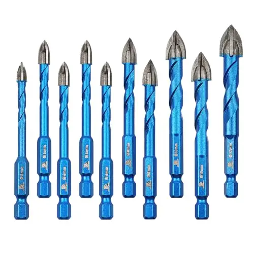Fliesenbohrer Keramikbohrer Set Hartmetallbohrer 5/6/6/6/6/8/8/10/10/12mm Steinbohrer Bohrer Set mit Schnellwechsel für Keramik, Fliesen, Ziegelwand, Marmor, Kunststoff, Holz, Mauerwerk