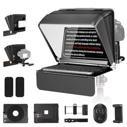 Soonpho T2 Teleprompter für Smartphone für Bildschirme bis zu 7.9 Zoll Unterstützt 24–35mm Weitwinkelobjektive mit Einer Bluetooth-Fernbedienung & APP für Interviews VLOG Live-Streaming