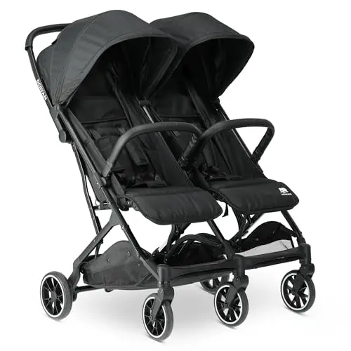 Deryan Rolo X2 Kinderwagen Buggy 2 in 1 - klein zusammenklappbar - Geburt bis 4 Jahre - Baby Wagen pro Sitz belastbar bis 44kg - Kinderbuggy klappbar - kompact & faltbar - Schwarz