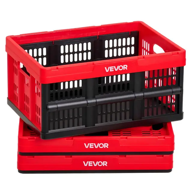 VEVOR Klappbox 32 L faltbar stapelbar 3er-Pack Rot/Schwarz
