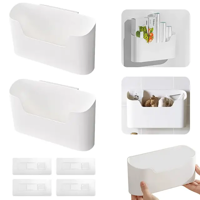 2 Stück Küchenschranktür Aufbewahrungsbox, 23,4 x 10,8 x 6,8 cm Selbstklebendes Schranktür Organizer, Wandmontierte Aufbewahrungsbox Selbstklebendes Wandmontierte für Familie Fernbedienung Weiß
