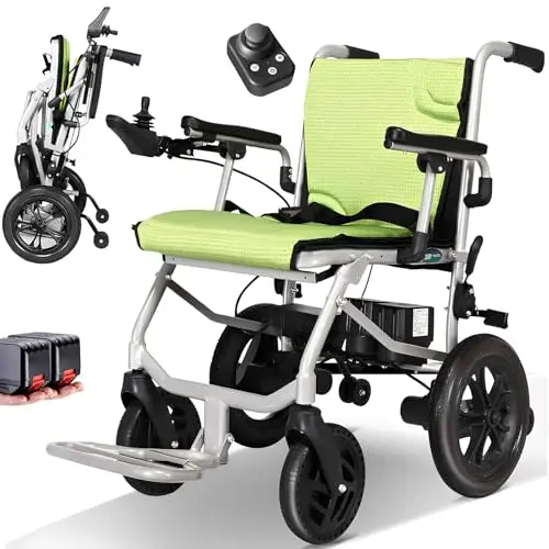 AMITD Elektrischer Rollstuhl Faltbar Leicht Luftfahrt-Zertifizierung 15 kg 20 km bis 120 kg Elektrorollstuhl mit Doppelsteuerung Herausnehmbar Li-Akku Intelligente Bremse, für Indoor Outdoor Reise