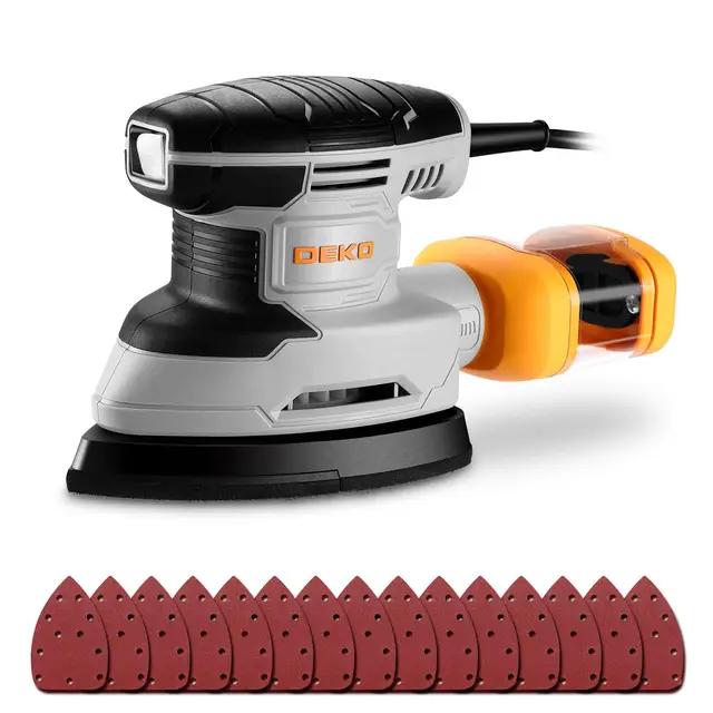 Schleifmaschine mit Absaugung für Holz Deltaschleifer: DEKOPRO Dreieckschleifer 13000 RPM 180W mit 15 Schleifpapier – Ideal für Schleifen,Polieren,Entfernen,Holzwerkstatt DIY