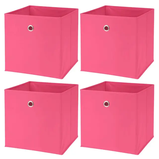 Murago 4er Set Faltbox ca. 30x30x30 cm - Pink - Würfel Aufbewahrungsbox faltbar Aufbewahrungskörbe Einschub Korb Boxen Stoff für Kleidung Spielzeug Kinderzimmer Baby Rosa Mädchen Klappbox