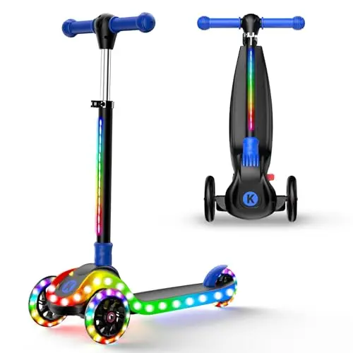 2-in-1 Verstellbarer Kinderroller, 3–12 Jahre, 5-stufiger Lenker, Abnehmbarer Sitz, LED-Räder, faltbar, Pink (Mädchen & Jungen) Schwarz