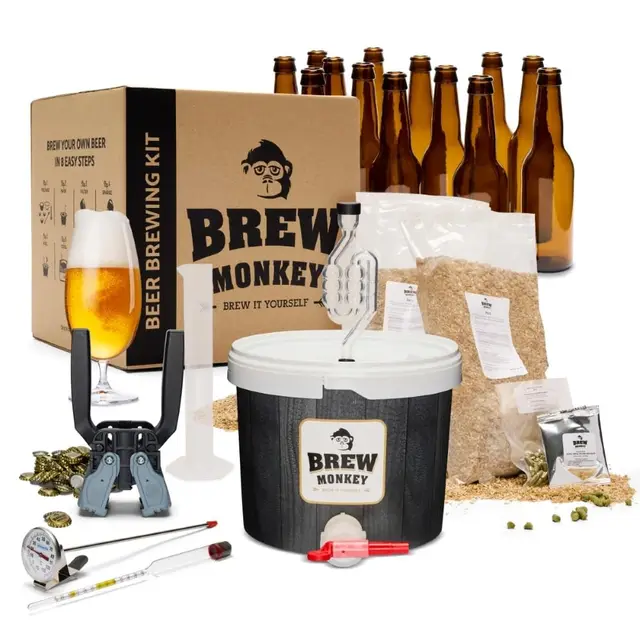 Brew Monkey® Bierbrauset Helles | Luxe Set 5 Liter Bier | 6,4% Vol. | Bier Brauen Set | Männergeschenke | Bier Geschenke für Männer | Geburtstagsgeschenk für Männer | Geschenke für Papa