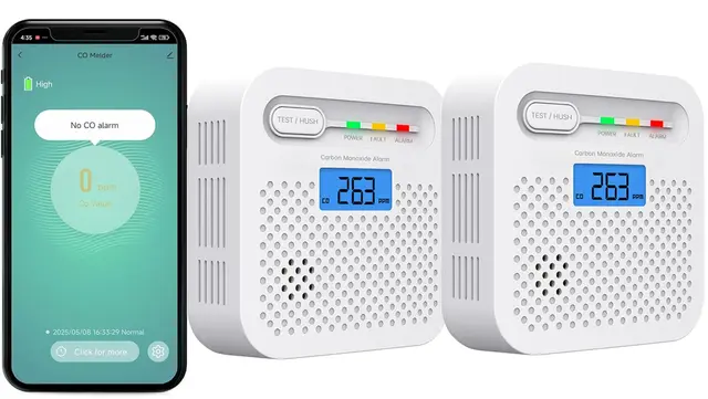 WLAN Kohlenmonoxidmelder mit App, CO Melder ohne Hub, Echtzeit-Benachrichtigung aufs Handy, 10 Jahre Batterie, EN 50291 Geprüft, LCD Display, 85 dB Alarm, Kohlenmonoxid Warnmelder für Zuhause, 2 Stück