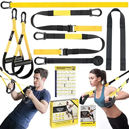 Schlingentrainer, Sling trainer für ein Ganzkörpertraining, Schlingentrainer für zuhause mit Großem Griff Türankerbefestigung Tragtasche, Übungsanleitung for Homegym