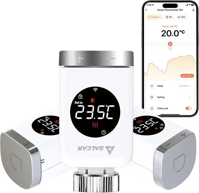 SALCAR Smart Home Heizkörperthermostat TRV801W 3er Set WiFi Thermostat kompatibel mit Amazon Alexa & Google Assistant Programmierbar Tuya Heizungsthermostat, kein Gateway Erforderlich