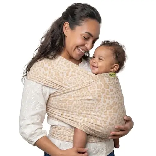 Boba Babytragetuch ab Geburt bis 15 kg - Kuschelweiche & Atmungsaktive Bambusviskose, Tragetuch Baby Neugeboren bis Kleinkind, Einfach zu Binden (Sand Leopard)