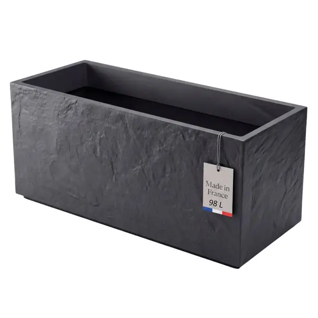 BigDean Pflanzkübel Groß Außen ca. 100cm Schiefer Optik Blumentopf mit Wasserspeicher Winterfest Doppelwandig Rechteckig
