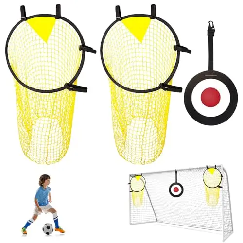 2 Stück Fußballtor Zielnetz, Fussball Ziel Tasche mit Rahmen, Fussball Trainingszubehör für Schießgenauigkeit Verbesserung, Fußballtor Zubehör für Kinder, Erwachsene