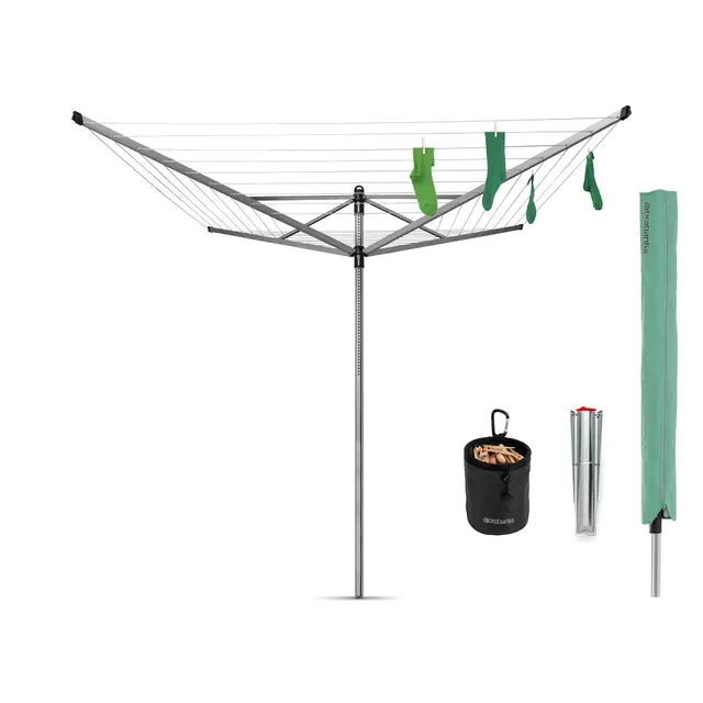 Brabantia - Lift-O-Matic drehbaren Wäschespinne - Reibungsloses Drehungen - UV-beständige Wäscheleine, 50 m - Kein Durchhängen - Auch für Kleiderbügel - Metallic Grey- ø 295 cm