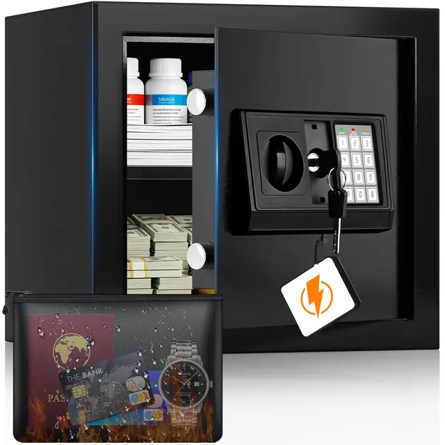 Digitaler Safe Tresor für Zuhause mit Feuerfester Tasche, 40L Möbeltresor mit Abnehmbares Regal, USB-C-Anschluss, Alarmmodus und Silent-Modus, Wandtresor für Bargeld Medikamente A4 Dokumente