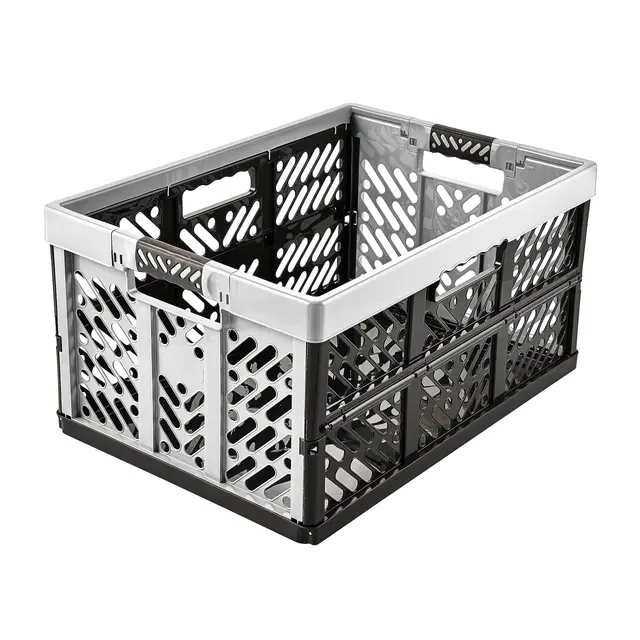keeeper 2x Stabile Profi-Klappboxen mit Soft-Touch Griffen, 54 x 37 x 28 cm, 45 l, Ben, Hellgrau
