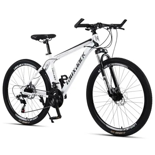 28/26 Zoll Herren Mountainbike MTB 21 Gang Shimano Schaltung Stahl Diamantrahmen 45 cm Weiss Federgabel Scheibenbremsen Hardtail Fahrrad Fuer Erwachsene