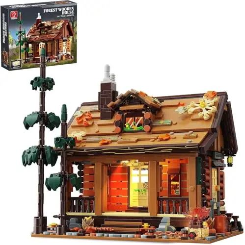 TYCOLE Herbst Cabin Holzhaus Klemmbausteine Bauset 1969 Stück Modellhaus mit LED-Licht Heimdekoration Weihnachten Geburtstag Geschenk für 8+ Jungen Mädchen Jugendliche Erwachsene
