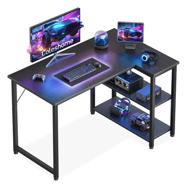 Coleshome Gaming Tisch L-Form 100×70 cm Schwarz