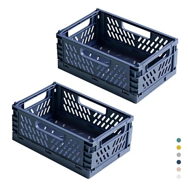 2 Stück Faltbare Kunststoff Aufbewahrungsbox, Einkaufskiste Klappbar, Stabil Klappboxen Faltbar für Küche, Büro, Schlafzimmer, Schrank, Schublade (Blau, 22*14.7*9.3)