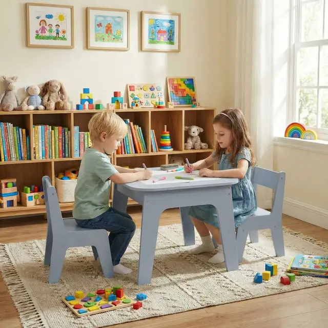 mamizo kindertisch mit 2 stühlen blau