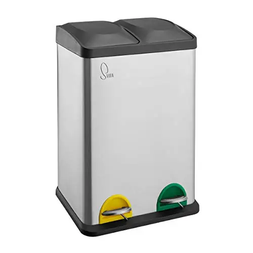 SVITA TC2X20 Küchen-Eimer 40Liter Fassungsvermögen 2x20L Edelstahl doppelter Abfalleimer 2er-Mülleimer Mülltrennung mit Inneneimer große Abfallbehälter Treteimer Silber