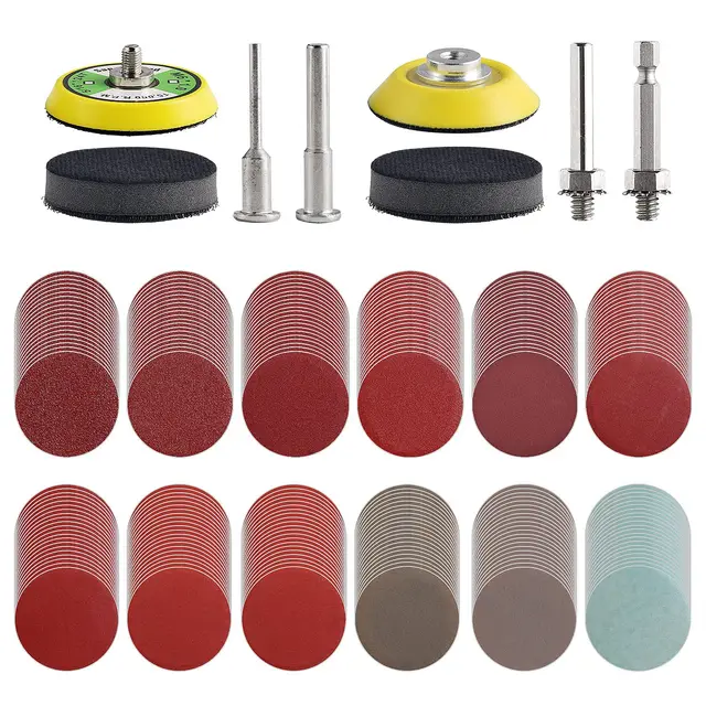 Tshya 240 Stück 5.1 cm Schleifscheiben-Pad-Set für Bohrmaschinen, Schleifer, Drehwerkzeuge, Aufsatz mit 2 Trägerplatten, 0.6 cm (1/4 Zoll) Schaft, Schleifpads inklusive 80–3000er Körnung