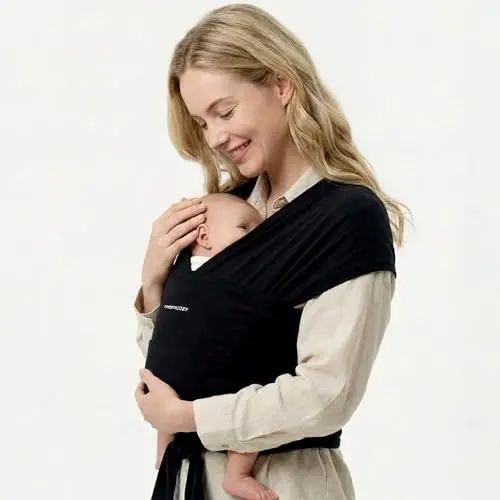 Momcozy Elastisches Tragetuch Baby Neugeborene ab Geburt | Ring Sling Babytragetuch für 3.6-15 kg | Atmungsaktiv & Ergonomisch | OEKO-TEX 100 Zertifiziert,Schwarz