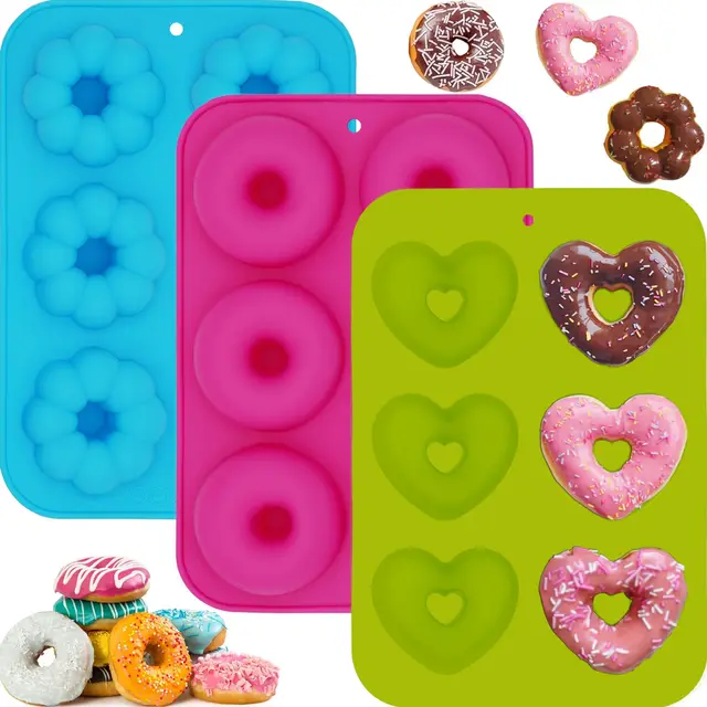 BGOBTY Donut Backform 6tlg Silikon Antihaft Herz Kreis Blume