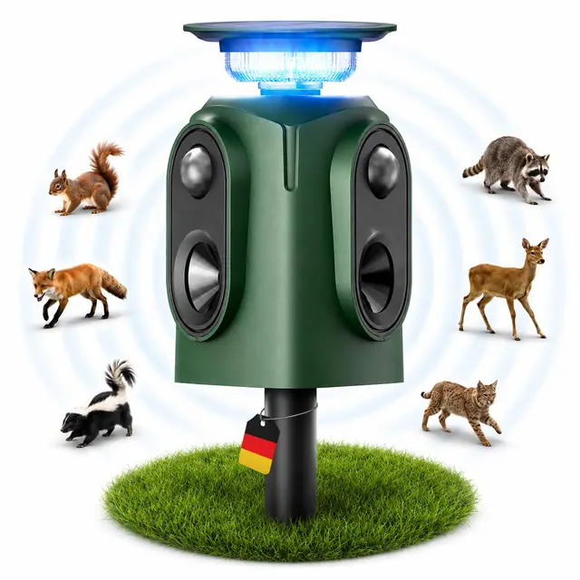 Katzenschreck, katzenschreck für Garten 360° Marderschreck mit LED-Licht, Katzenabwehr Marderabwehr Garten IP65 Wasserdicht 5 Modus Waschbär Abwehr für Hunden vertreiben