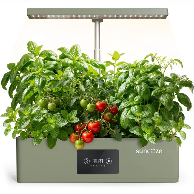 SUNCOZE Hydroponisches Anzuchtsystem mit 12 Hülsen, Smart Garden, Grün | 4L Indoor Kräutergarten mit 24W LED-Wachstumsleuchte, Hydroponic Set mit Timer und Ortszeiteinstellung, für Zuhause, Küche