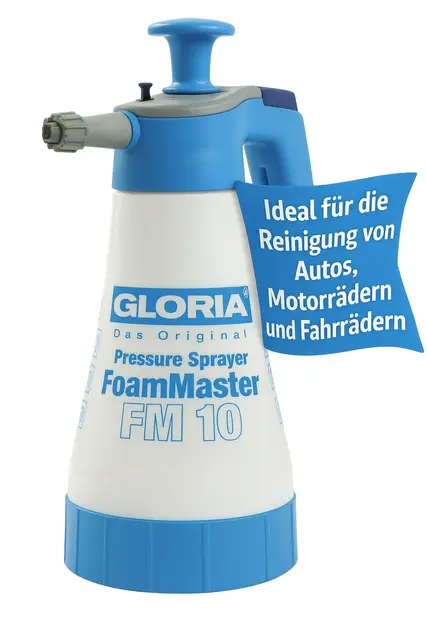 Gloria FoamMaster FM 10 Schaumsprüher & Drucksprühgerät – 1 L Kapazität, verstellbare Düse für Autowäsche, Grill, Gartenmöbel & Haushalt