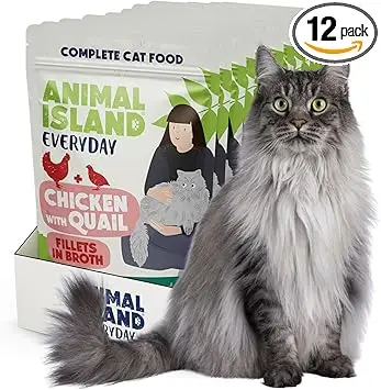 Animal Island Nassfutter für Erwachsene Katzen Filets mit Huhn und Wachtel in Hühnerbrühe Vollnahrung im Portionsbeutel für Wählerische Katzen Aller Rassen, 12 x 85g