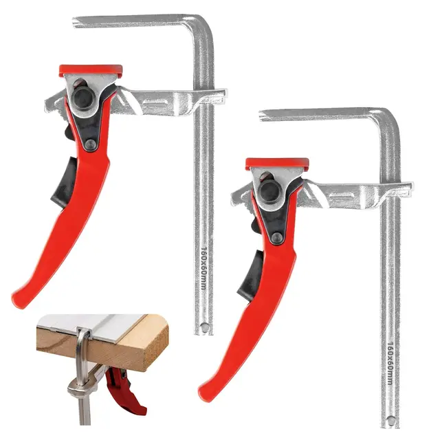 2 Stück Hebelzwinge - Ganzstahl Tischzwinge mit Hebelgriff, Schnellspanner Zwinge mit 160mm Kapazität und 60mm Kehlentiefe zum Schleifen, Schneiden