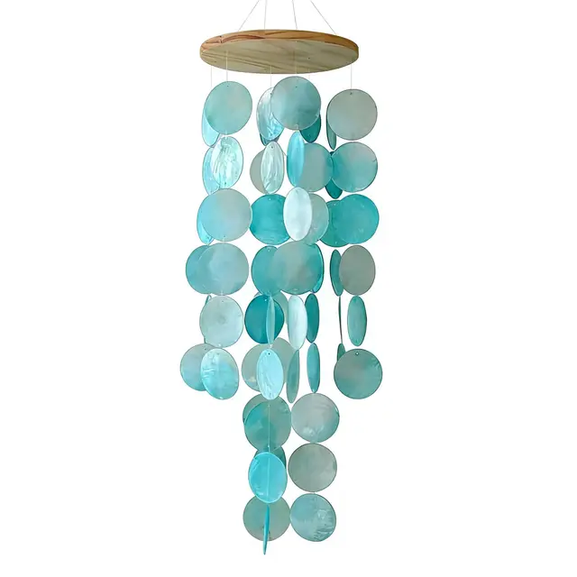 ThaiRoot Capiz Muschel Windspiel 45 cm Boho Hellblau