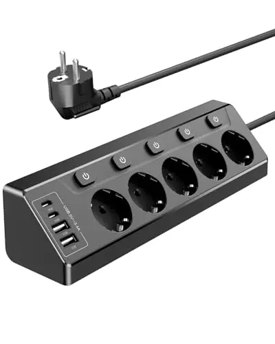 vipwell ecksteckdose 5-fach mit 4 usb