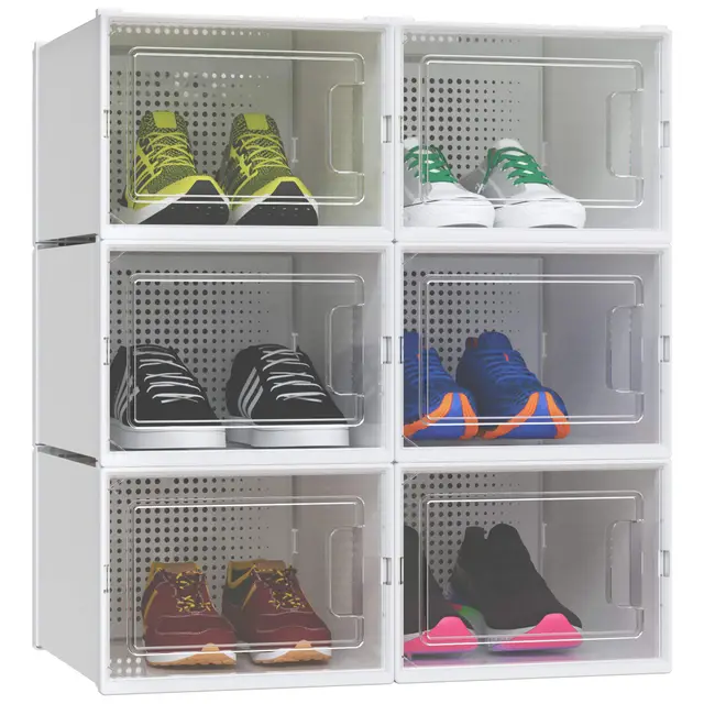 YITAHOME Schuhboxen, 6er Set, Schuhkarton stapelbar stabil, Aufbewahrungsboxen für Schuhe mit transparent Tür und Belüftungslöchern, für Schuhe bis Größe 46, stapelbare schuhbox weiße