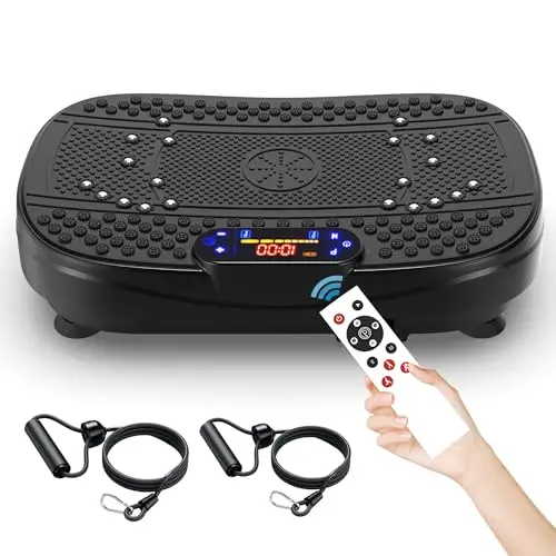 Vibrationsplatte für Zuhause - Rüttelplatte mit 120 Stufen & 5 Modi, mit Widerstandsbändern & Fernbedienung, für Fettverbrennung Muskelaufbau Figurformung ideal für Zuhause Home Gym