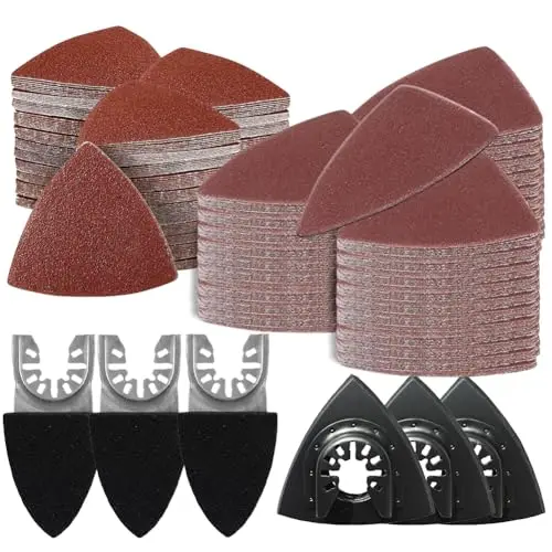 156 Multitool Schleifplatte für Delta-Schleifer, 3 finger sanding pad holder und 3 Dreieck-Schleifscheiben, 150 Blatt Schleifpapier, inklusive 60/80 /120/180/ 240er Körnung