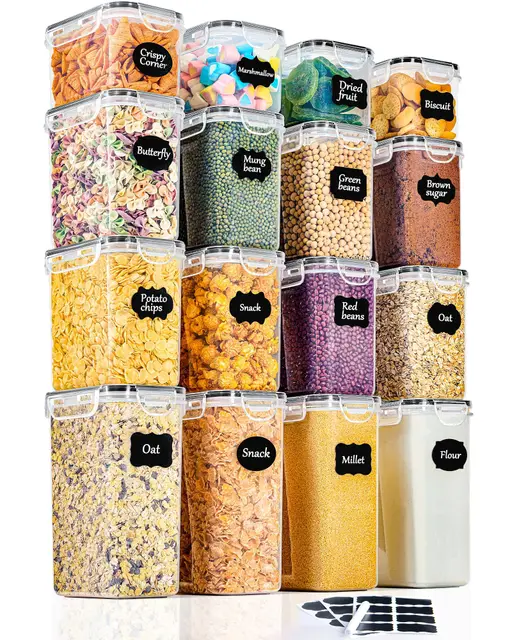GoMaihe Vorratsdosen 16 Set, Aufbewahrungsbox Küche Organizer, Vorratsdosen mit Deckel Luftdicht aus Kunststoff, Vorratsbehälter für Müsli Mehl Cornflakes alle trockenen Lebensmittel
