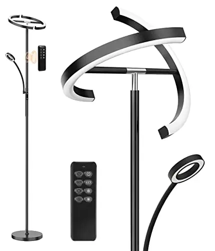 ANTENLICHT Stehlampe LED Dimmbar|Schwarz Stehleuchte 20W mit flexibler 7W Leselampe| Modern deckenfluter mit fernbedienung mit 4 Farbtemperatur für Wohnzimmer, Schlafzimmer, Büro, Hotel