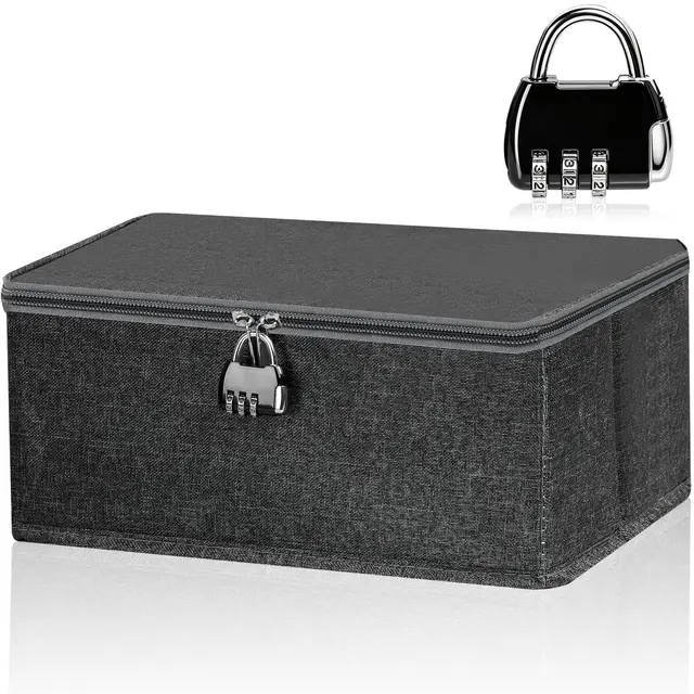 Janvier Abschließbare Box, Aufbewahrungsbox mit Zahlenschloss, Faltbare Verschließbare Box mit Deckel Kiste mit Schloss für Spielzeug Kleidung Medikamenten (S-30x20x14 CM)