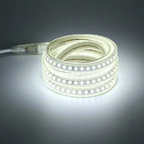 pcning 5730 LED Band Wasserdicht 2M 230V Direktanschluss, LED Streifen Kaltes weiss 6000K 2 Meter IP67 Strip mit EU Stecker (Kaltes Weiss, 2)