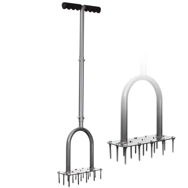Walensee Rasenlüfter mit 3 Reihen und 15 Stahlspikes, Manueller Rasenbelüfter mit langem Stiel, Heavy Duty Aerifizierer zur Belüftung von Rasen und Boden, Gartenwerkzeug für die Rasenpflege