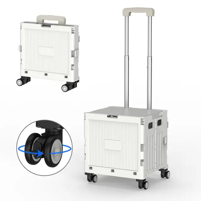 Einkaufstrolley klappbar, Einkaufswagen bis 30 kg, Transportbox mit 4 Rollen, Shopping Trolley Verstellbarer Aluminium Griff, Klappbar Transport Trolley für Einkaufen, Reisen, Büro (Grau)