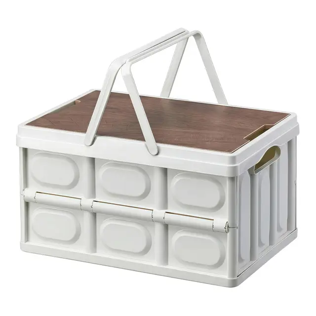 klappbox Faltbar Stabil Plastik Faltbox, 56 Liter, 54 x 36 x 29 cm, stapelbare klappbox mit deckel für Camping, Für Camping, Auto, Garten, Wohnzimmer, Haushalt und Küche (1, Weiß)