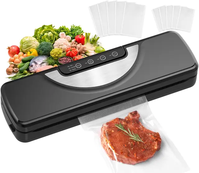 Vakuumiergerät 5 in 1, Vakuumierer Sous Vide mit Eingebauter Cutter, Vacuumiergeraet Folienschweißgerät inkl.10 Vakuumierbeutel und Schlauch, Einschweissgerät Vakuum Sealer für Lebensmittel