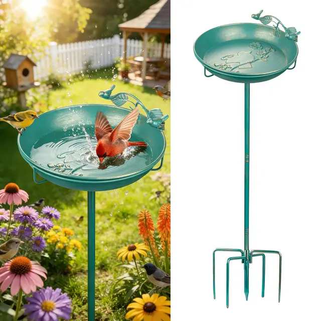 Mellbree Vogeltränke Stehend mit Sitzstange Seeblau/Gold 30 cm