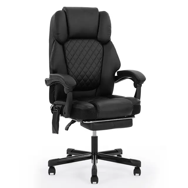 bürostuhl ergonomisch,Massage und Wärmesessel Stuhl, drehstuhl mit fußstütze, möbel für arbeitszimmer, pc Stuhl, chefsessel, PU-Typ (schwarz)